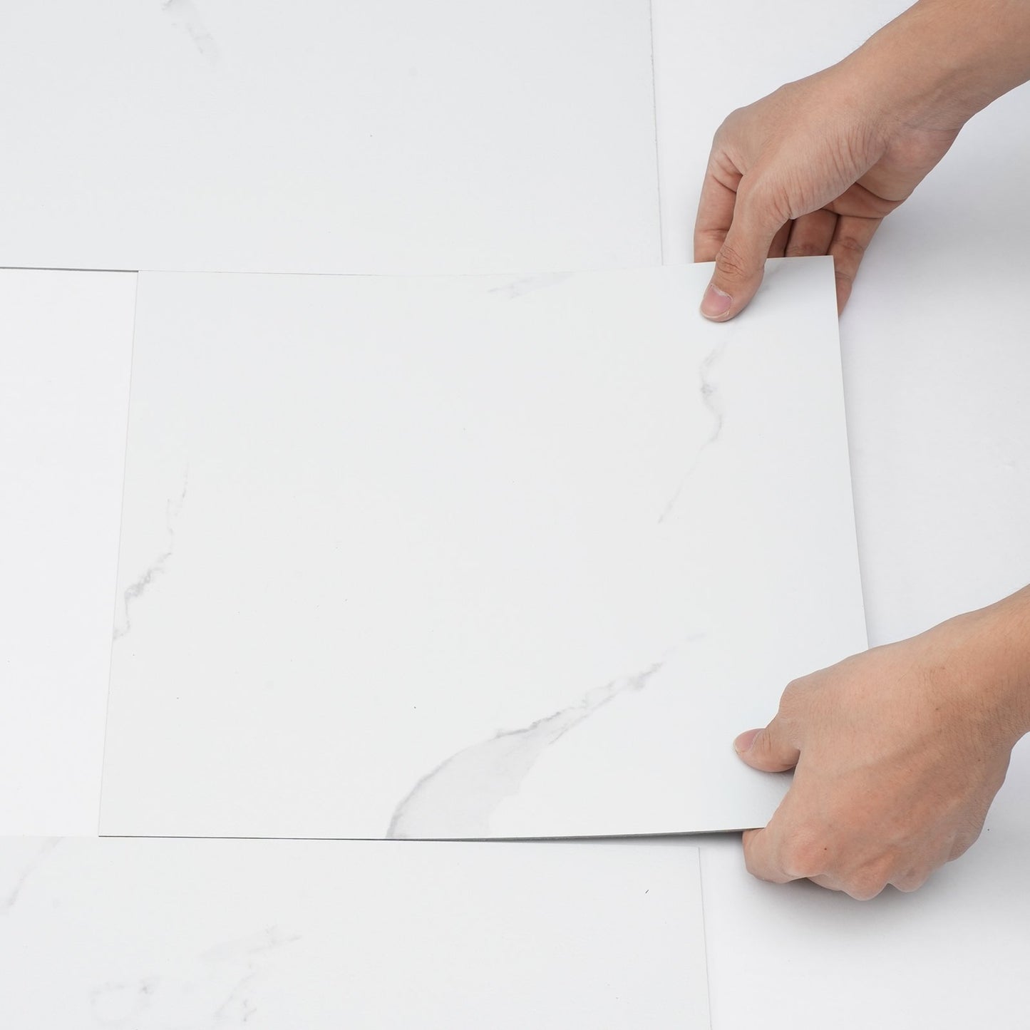 Self-Adhesive Vinyl Floor Tiles 12 x 12 Inch, 50 Tiles 1.5mm Thick Peel &amp; Stick, White Marble Texture DIY Flooring for Kitchen, Dining Room, Bedroom and Bathroom, Easy for Home Decor