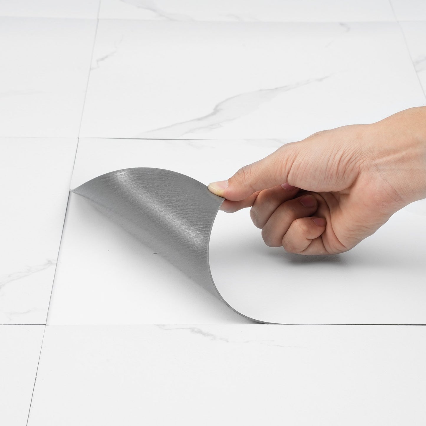 Self-Adhesive Vinyl Floor Tiles 12 x 12 Inch, 50 Tiles 1.5mm Thick Peel &amp; Stick, White Marble Texture DIY Flooring for Kitchen, Dining Room, Bedroom and Bathroom, Easy for Home Decor