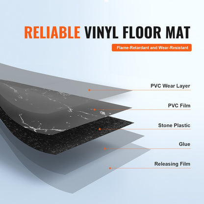 12" x 12" Self Adhesive Vinyl Floor Tiles 50pcs 1.5mm Thick Black Marble