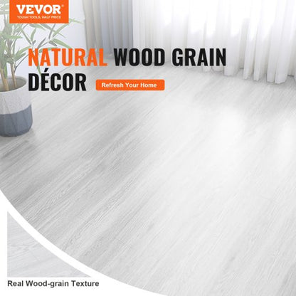 Self-Adhesive Vinyl Floor Tiles 390 x 23.6 Inch, 1.5mm Thick Peel &amp; Stick, Light Gray Wood Grain DIY Flooring for Kitchen, Dining Room, Bedroom and Bathroom, Easy for Home Decor | EU
