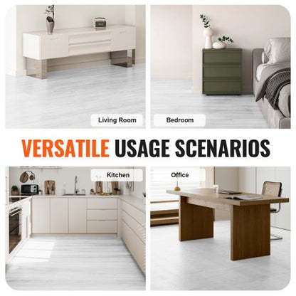 Self-Adhesive Vinyl Floor Tiles 390 x 23.6 Inch, 1.5mm Thick Peel &amp; Stick, Light Gray Wood Grain DIY Flooring for Kitchen, Dining Room, Bedroom and Bathroom, Easy for Home Decor | EU