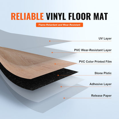Self-Adhesive Vinyl Floor Tiles 36 x 6 Inch, 36 Tiles 2.5mm Thick Peel &amp; Stick, Natural Wood Grain DIY Flooring for Kitchen, Dining Room, Bedroom and Bathroom, Easy for Home Decor