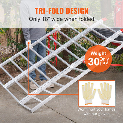 Aluminiumramper, 1500 lbs, trippelfällbar ramp med lastremmar, hopfällbar lastramp för motorcykel, traktor, ATV/UTV, lastbilar, gräsklippare, snöslunga, 77"L x 54"W, 1 st