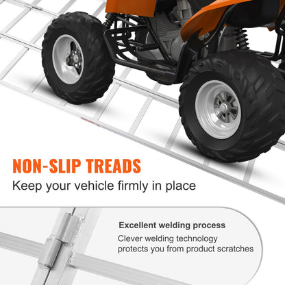 Aluminiumramper, 1500 lbs, trippelfällbar ramp med lastremmar, hopfällbar lastramp för motorcykel, traktor, ATV/UTV, lastbilar, gräsklippare, snöslunga, 77"L x 54"W, 1 st