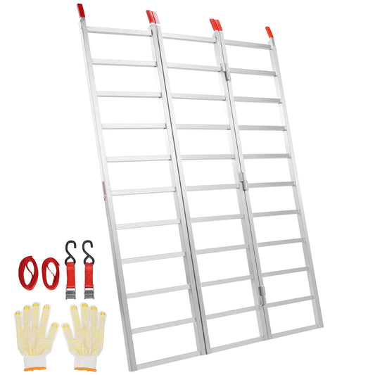 Aluminium-Rampen, 1500 lbs, dreifach klappbare Rampe mit Ladungsgurten, faltbare Laderampe für Motorrad, Traktor, ATV/UTV, LKW, Rasenmäher, Schneefräse, 77"L x 54"B, 1 Stück