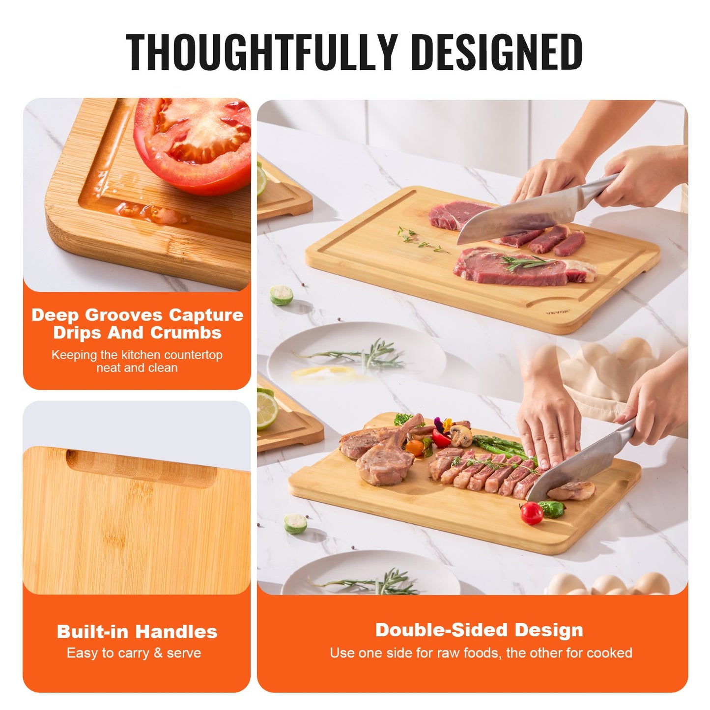 Bamboo Cutting Board Premium Versatile Cutting Board with Built-in Handle