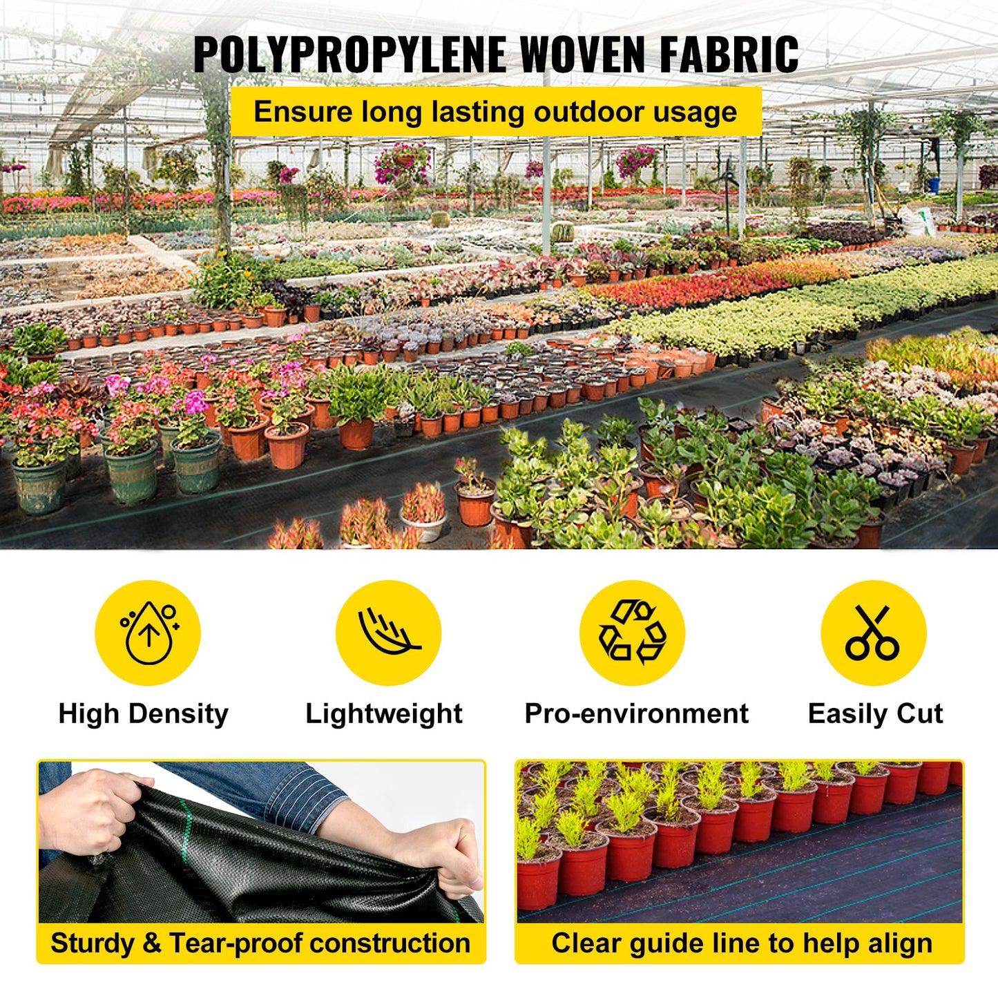 6,5FTx300FT Premium ogrässkyddstyg Heavy Duty 3,2OZ, vävt ogräsbekämpande tyg, hög permeabilitet bra för blomsterbädd, geotextiltyg för underlag, markskydd av polyeten