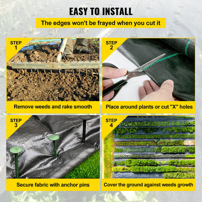 6,5FTx300FT Premium ogrässkyddstyg Heavy Duty 3,2OZ, vävt ogräsbekämpande tyg, hög permeabilitet bra för blomsterbädd, geotextiltyg för underlag, markskydd av polyeten