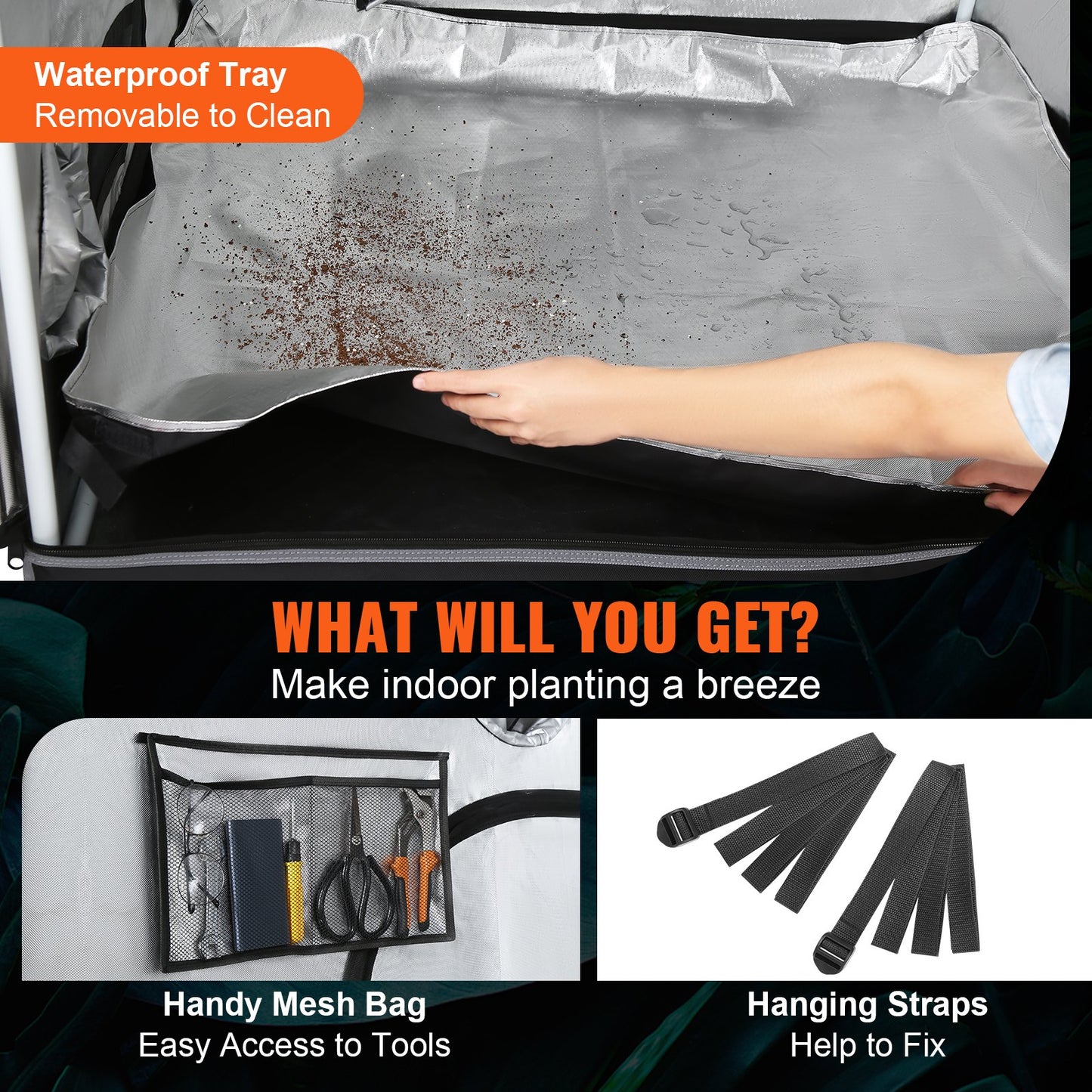 4x4 Grow Tent, 48'' x 48'' x 80'', High Reflective 2000D Mylar Hydroponic Grow Tent with Observation Window, Tool Bag and Floor Tray for Indoor Plant Growing