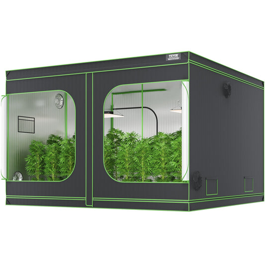 10x10 odlingstält, 120'' x 120'' x 80'', högreflekterande 600D Mylar hydroponiskt odlingstält med observationsfönster, verktygsväska och golvbricka för odling av inomhusväxter